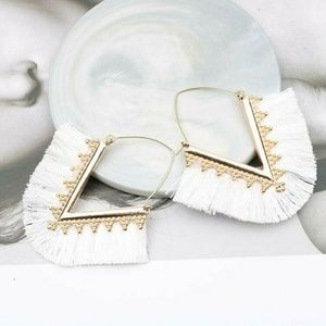 3/$20-Boho V Shaped White Tassel Earrings